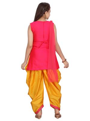 Pink embroidered pure silk girls-top-bottom 4