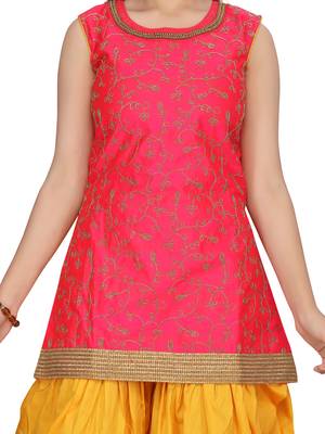 Pink embroidered pure silk girls-top-bottom 5