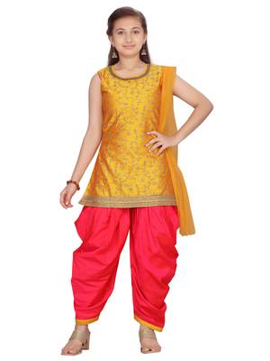 Yellow embroidered pure silk girls-top-bottom 1