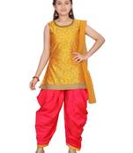 Yellow embroidered pure silk girls-top-bottom