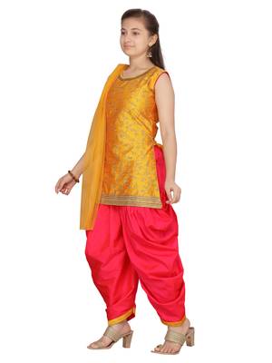 Yellow embroidered pure silk girls-top-bottom 2