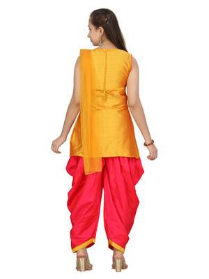 Yellow embroidered pure silk girls-top-bottom 4