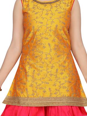 Yellow embroidered pure silk girls-top-bottom 5