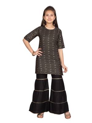 Black printed pure cotton girls-top-bottom 1