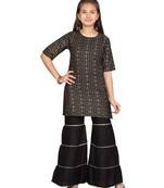 Black printed pure cotton girls-top-bottom