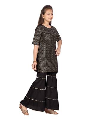 Black printed pure cotton girls-top-bottom 2
