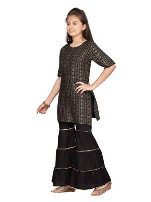 Black printed pure cotton girls-top-bottom 3