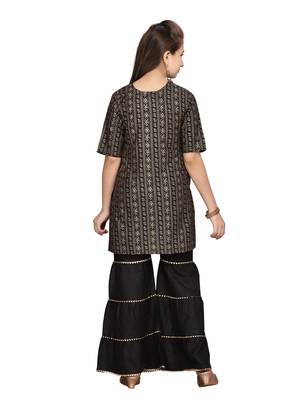Black printed pure cotton girls-top-bottom 4