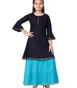 Blue plain cotton girls-top-bottom