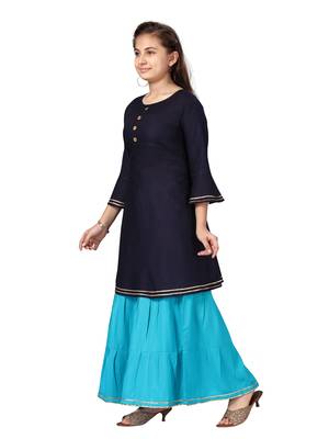Blue plain cotton girls-top-bottom 3