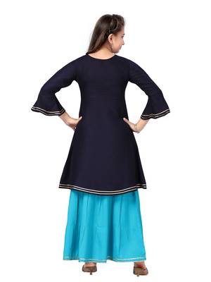 Blue plain cotton girls-top-bottom 4