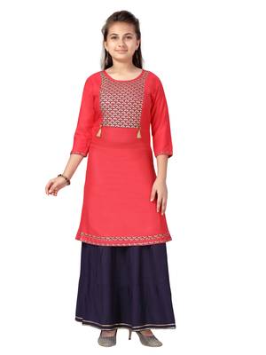 Red printed cotton girls-top-bottom 1