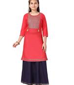 Red printed cotton girls-top-bottom