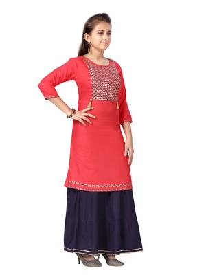 Red printed cotton girls-top-bottom 2