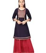 Blue printed cotton girls-top-bottom