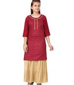 Maroon printed cotton girls-top-bottom