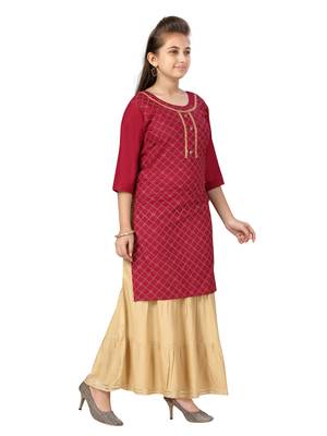 Maroon printed cotton girls-top-bottom 2