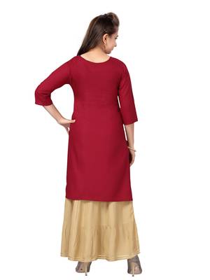 Maroon printed cotton girls-top-bottom 4