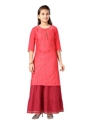 Red printed cotton girls-top-bottom 1