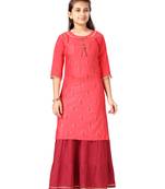 Red printed cotton girls-top-bottom