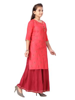 Red printed cotton girls-top-bottom 2