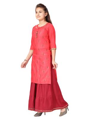 Red printed cotton girls-top-bottom 3