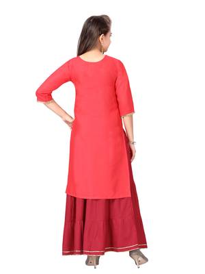Red printed cotton girls-top-bottom 4