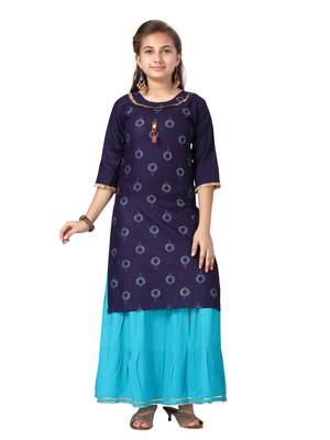 Blue printed cotton girls-top-bottom 1
