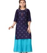 Blue printed cotton girls-top-bottom