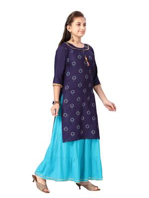 Blue printed cotton girls-top-bottom 2