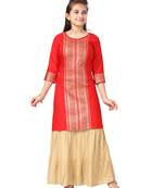 Red printed cotton girls-top-bottom