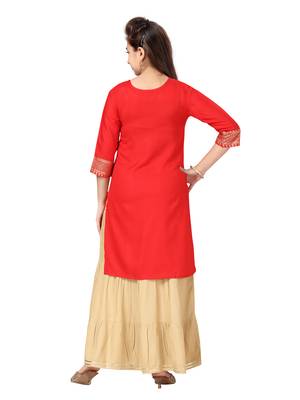 Red printed cotton girls-top-bottom 4