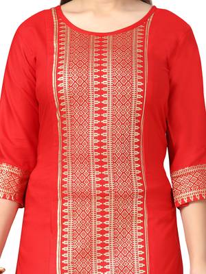 Red printed cotton girls-top-bottom 5