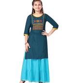 Green embroidered cotton girls-top-bottom