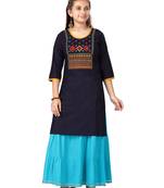 Blue embroidered cotton girls-top-bottom