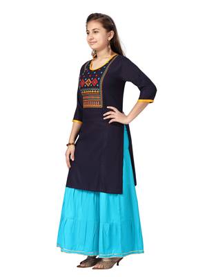 Blue embroidered cotton girls-top-bottom 3