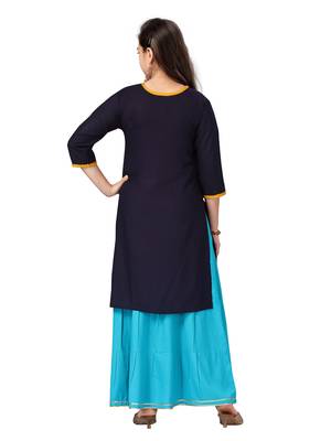 Blue embroidered cotton girls-top-bottom 4