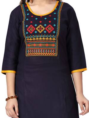 Blue embroidered cotton girls-top-bottom 5
