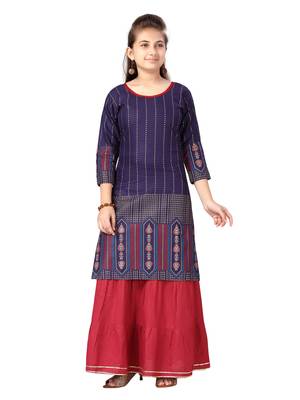 Blue printed cotton girls-top-bottom 1