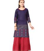 Blue printed cotton girls-top-bottom