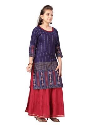 Blue printed cotton girls-top-bottom 2