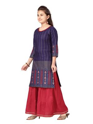 Blue printed cotton girls-top-bottom 3