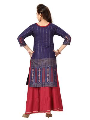 Blue printed cotton girls-top-bottom 4