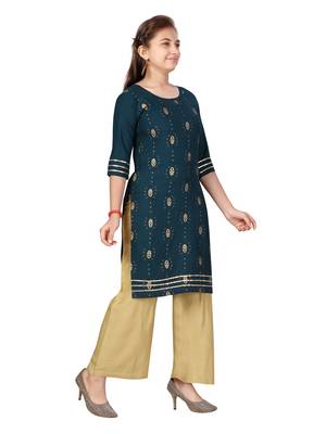 Green printed cotton girls-top-bottom 2