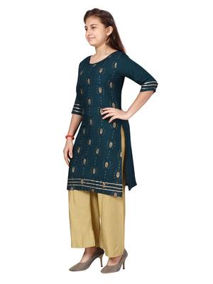 Green printed cotton girls-top-bottom 3