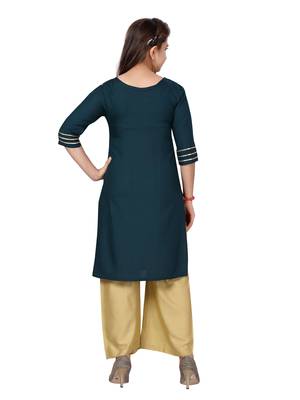 Green printed cotton girls-top-bottom 4
