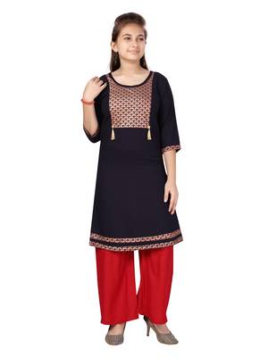 Blue printed cotton girls-top-bottom 1