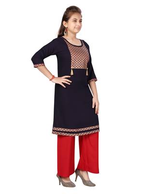 Blue printed cotton girls-top-bottom 2