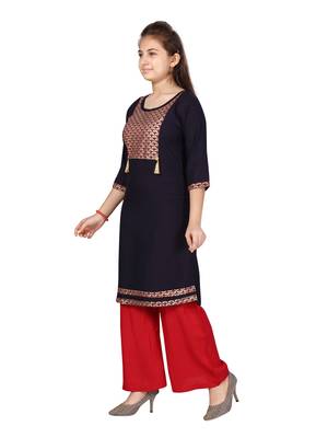 Blue printed cotton girls-top-bottom 3