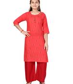 Red printed cotton girls-top-bottom